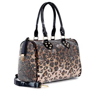 Animal Print Rhinestone Bling Satchel Handbag Purse